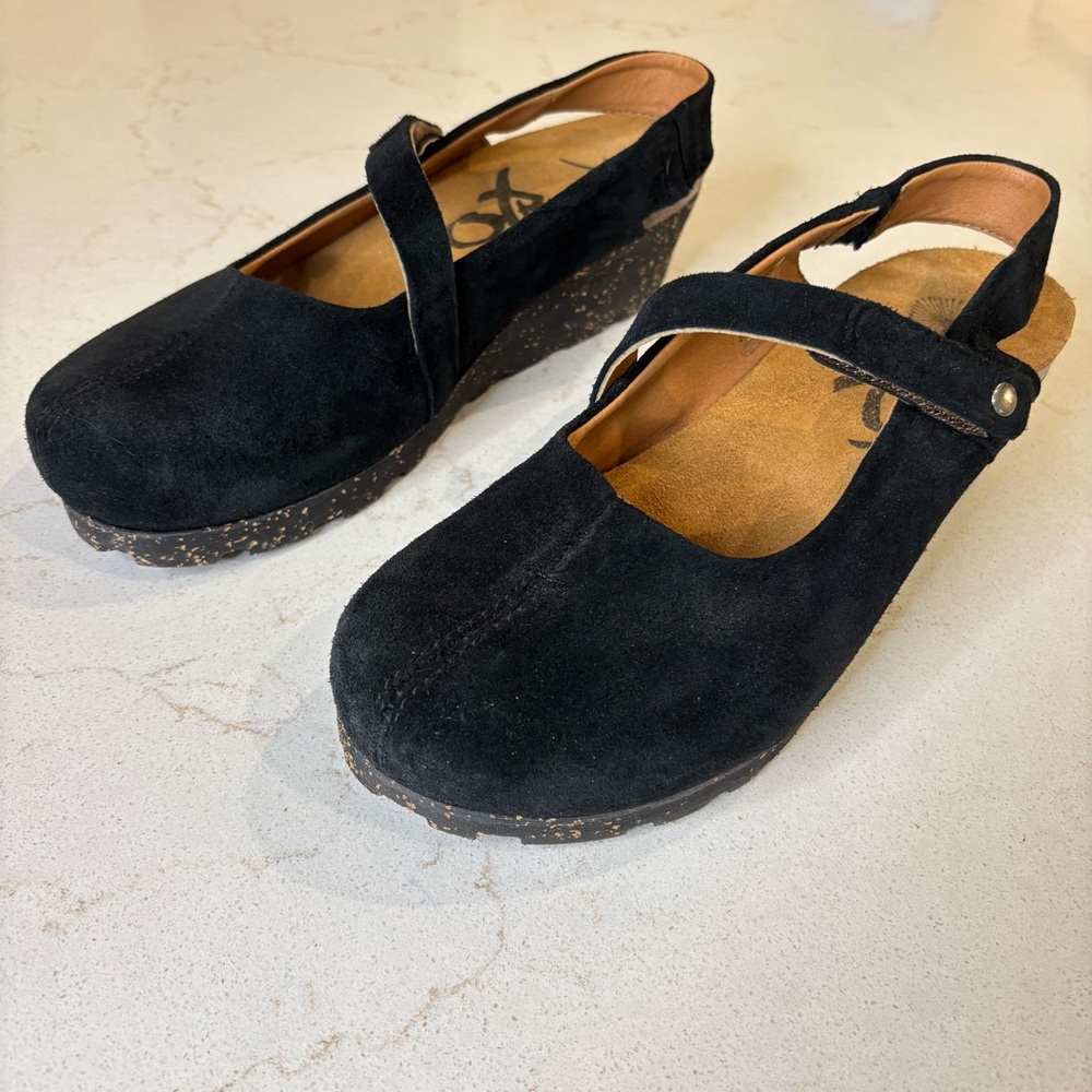 Black Suede Mules with Cork Sole